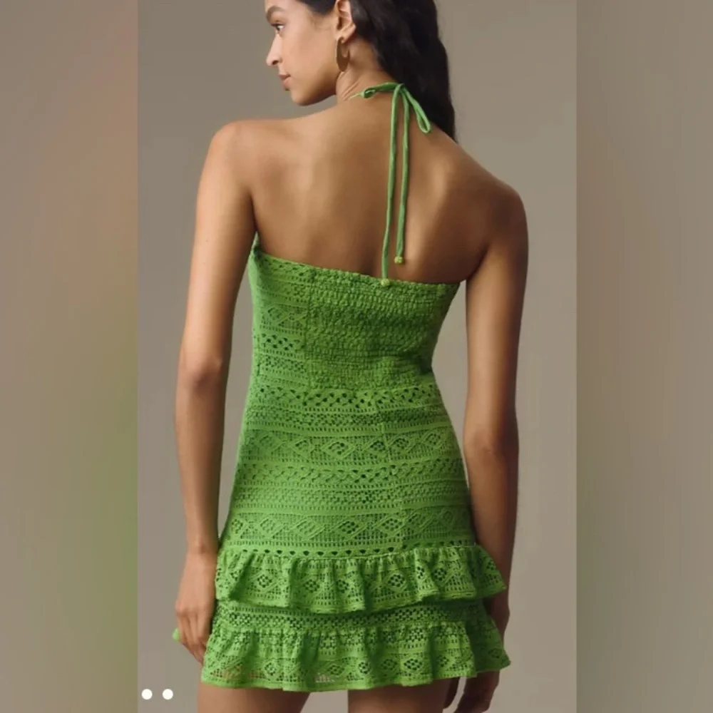 Farm Rio Halter Floral Ruffle Crochet Mini Dress - Picture 2 of 9